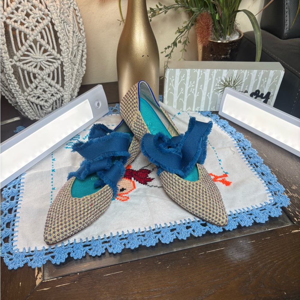 Rothy's Women's Houndstooth Flats with Blue Accents